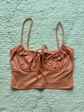 Blue Blush Coral Peach Tie-Front Top